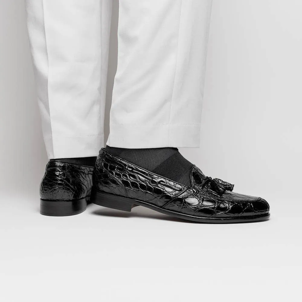 11-582-BLK FRANCO Crocodile Tassel Loafer, Black