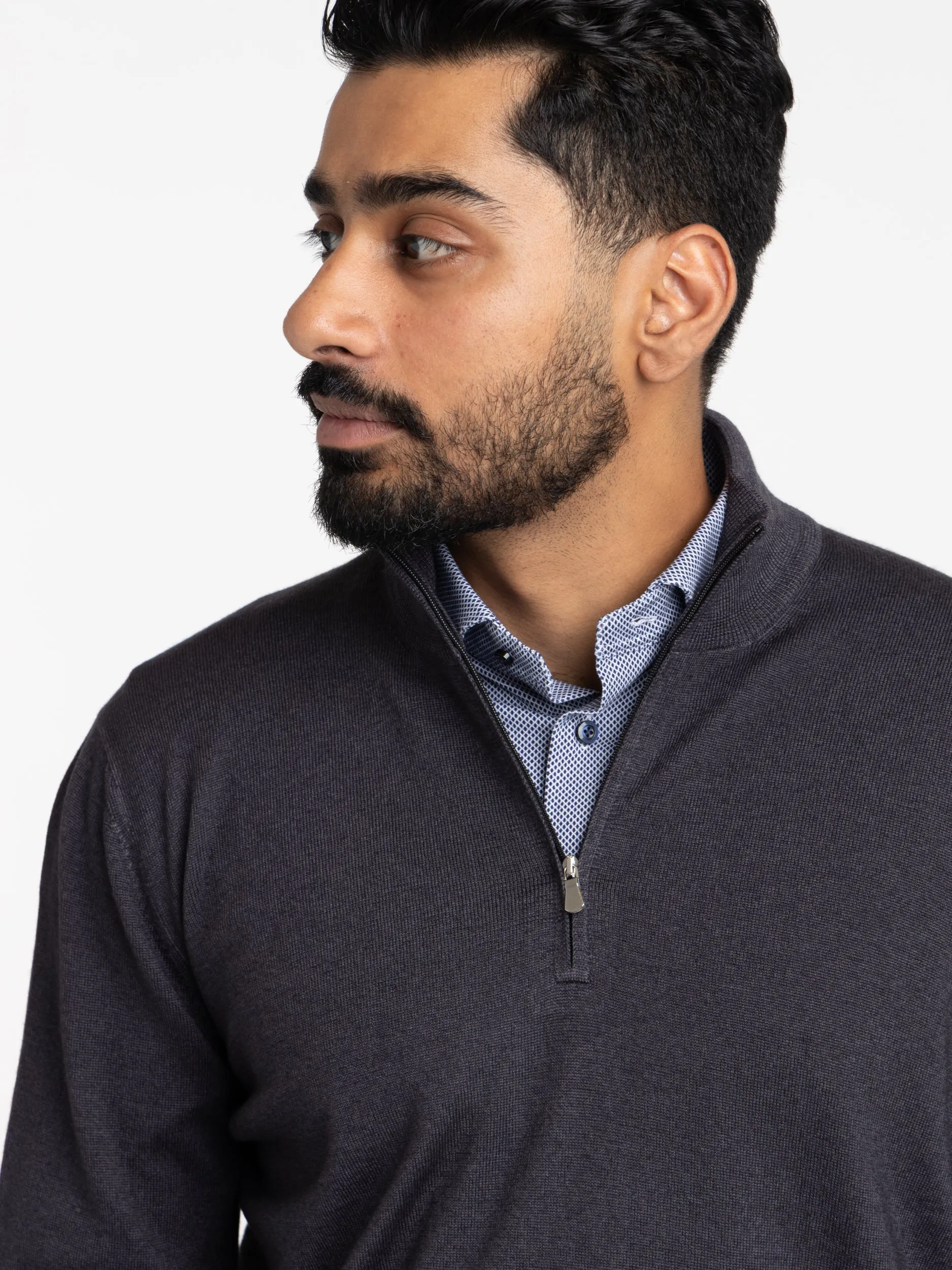 Anthracite Grey Wool Quarter Zip Sweater