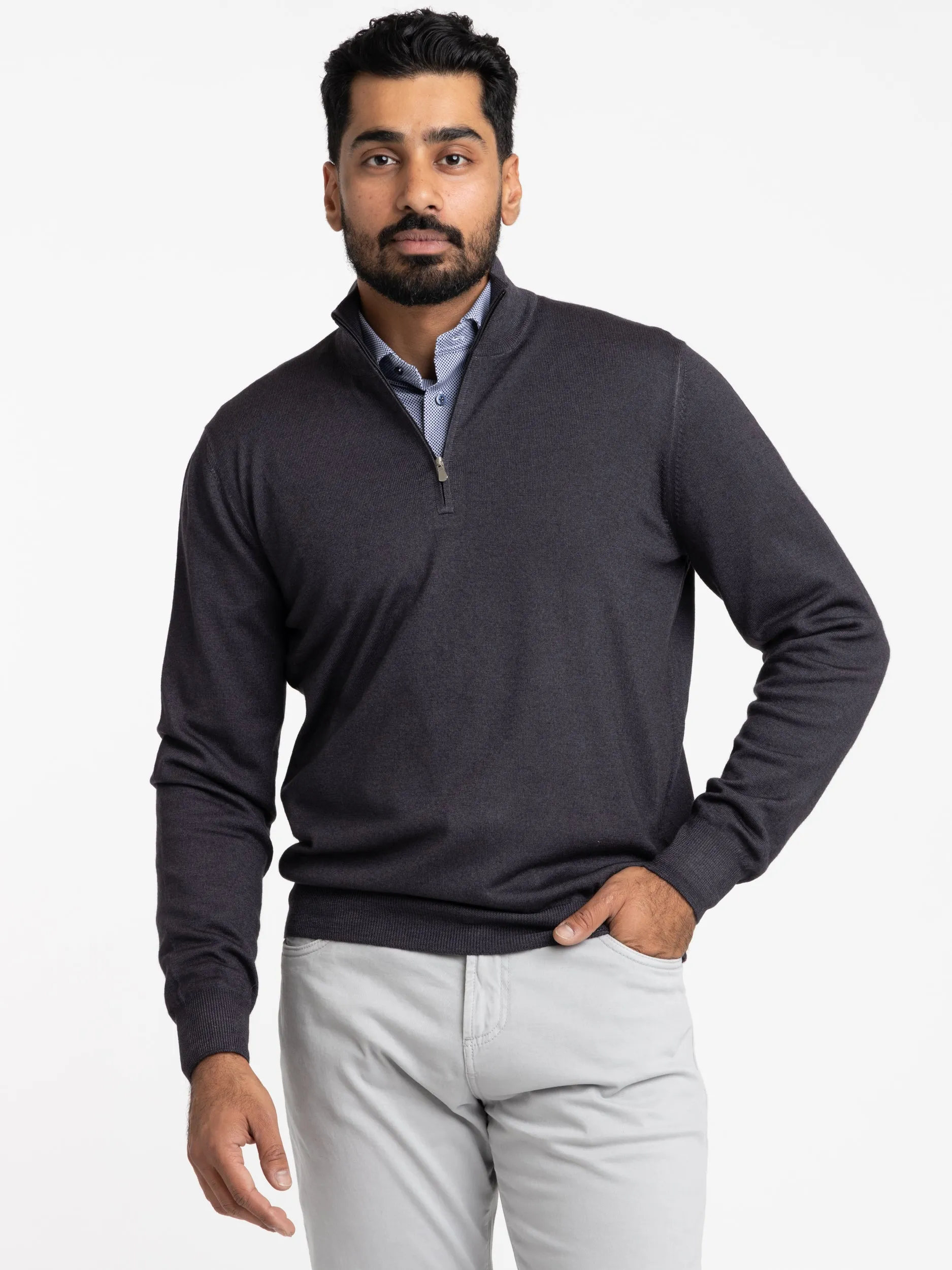 Anthracite Grey Wool Quarter Zip Sweater