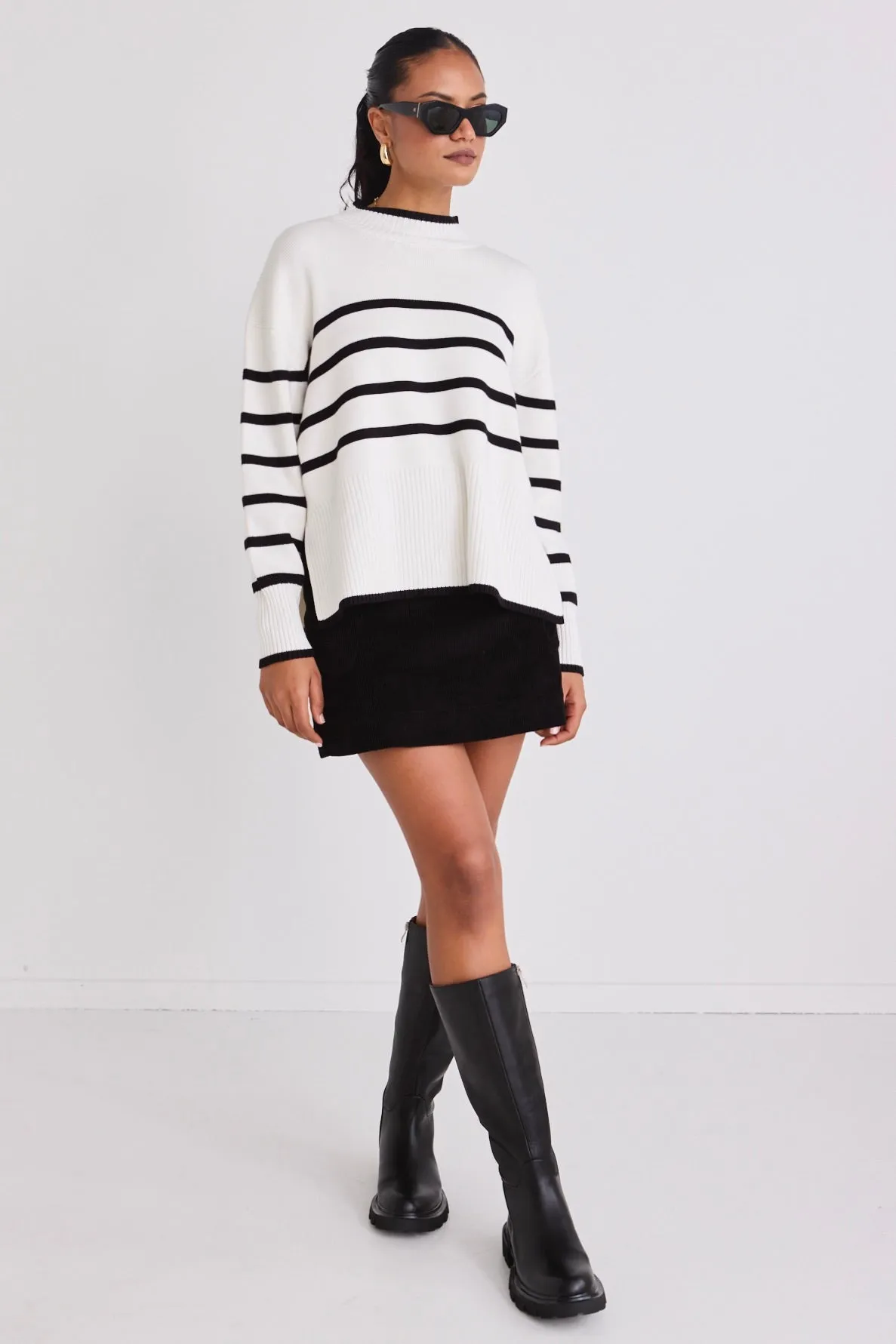 Ardent White Stripe Funnel Neck Jumper