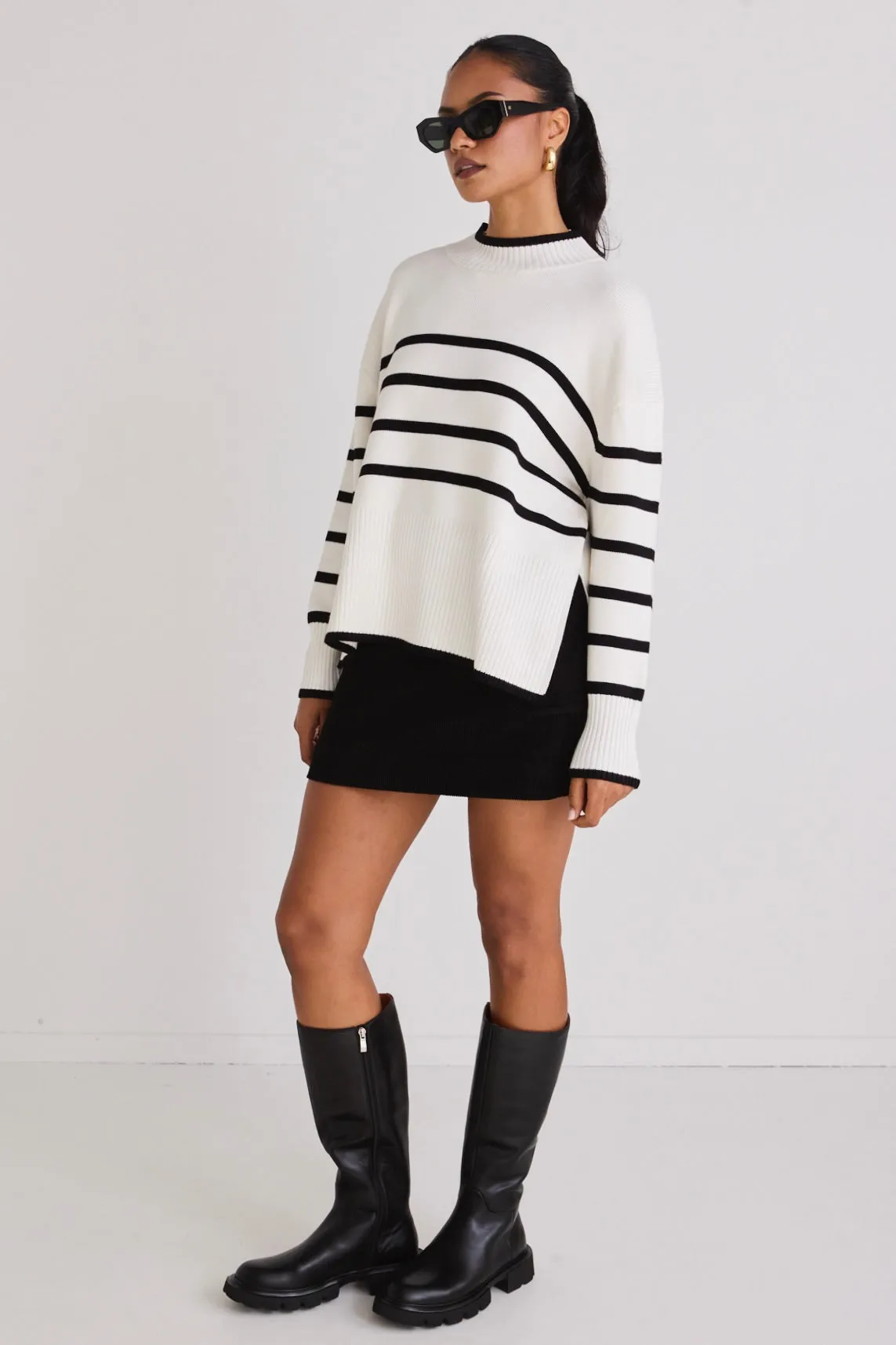 Ardent White Stripe Funnel Neck Jumper