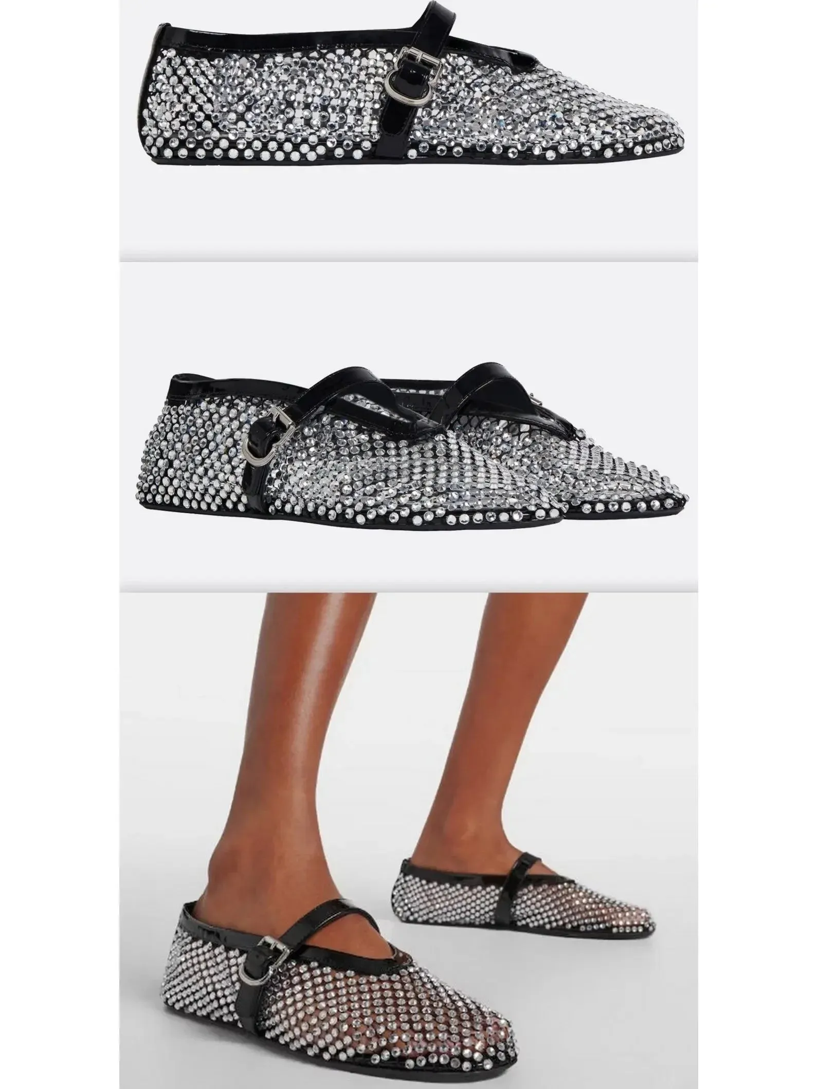 Ballet Flats in Fishnet and Strass