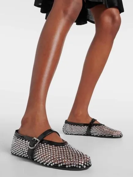 Ballet Flats in Fishnet and Strass