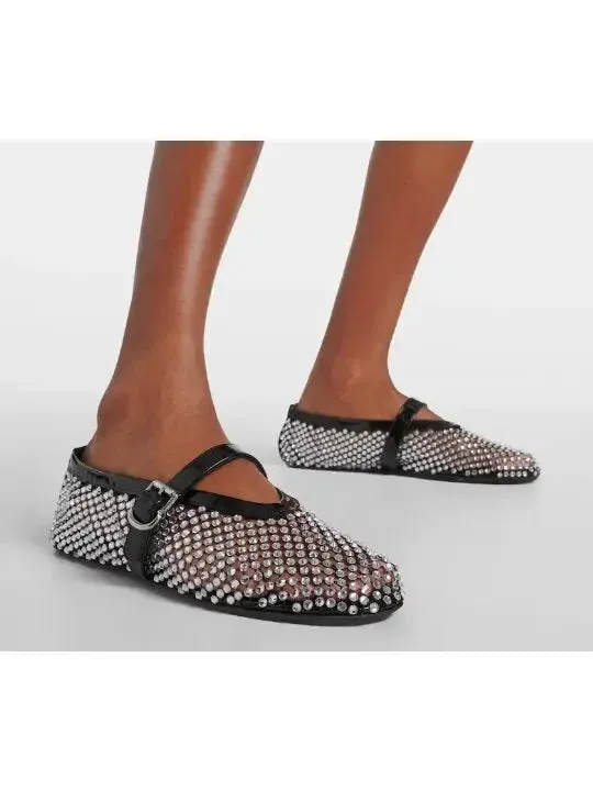 Ballet Flats in Fishnet and Strass