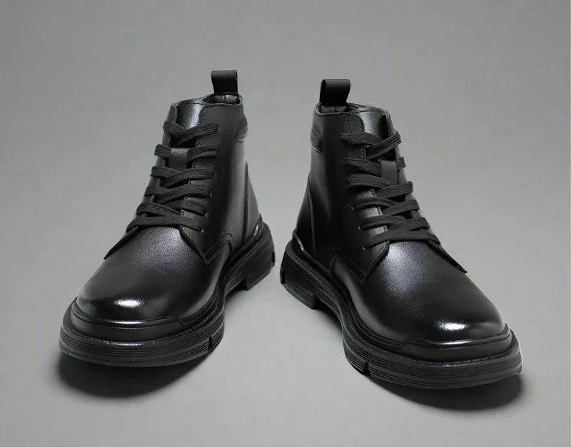 Black Leather Thick Ankle Boots - KA3094 Men's Casual Shoes