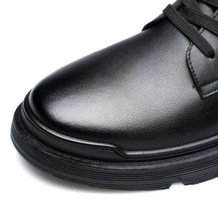 Black Leather Thick Ankle Boots - KA3094 Men's Casual Shoes