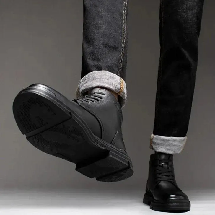 Black Leather Thick Ankle Boots - KA3094 Men's Casual Shoes