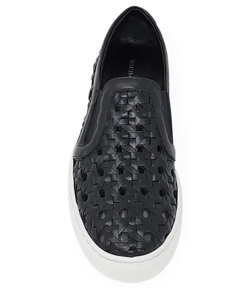 Black Leather Woven Sneaker