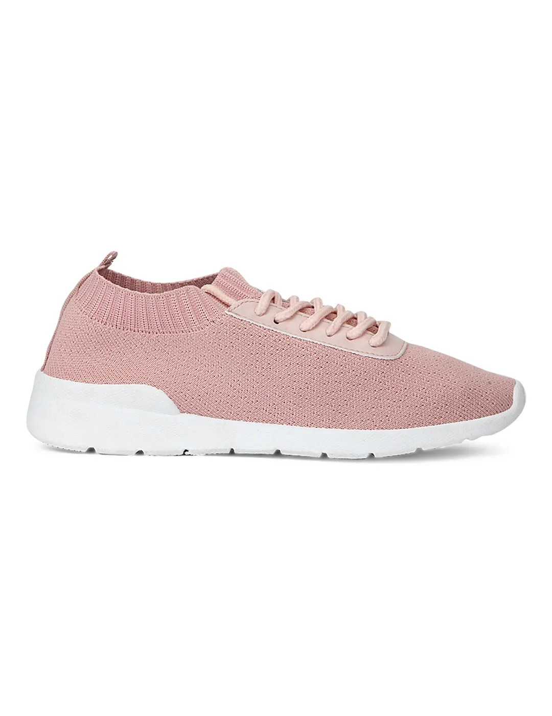 Blush PU Knit Cleated Lace-Up Sneakers