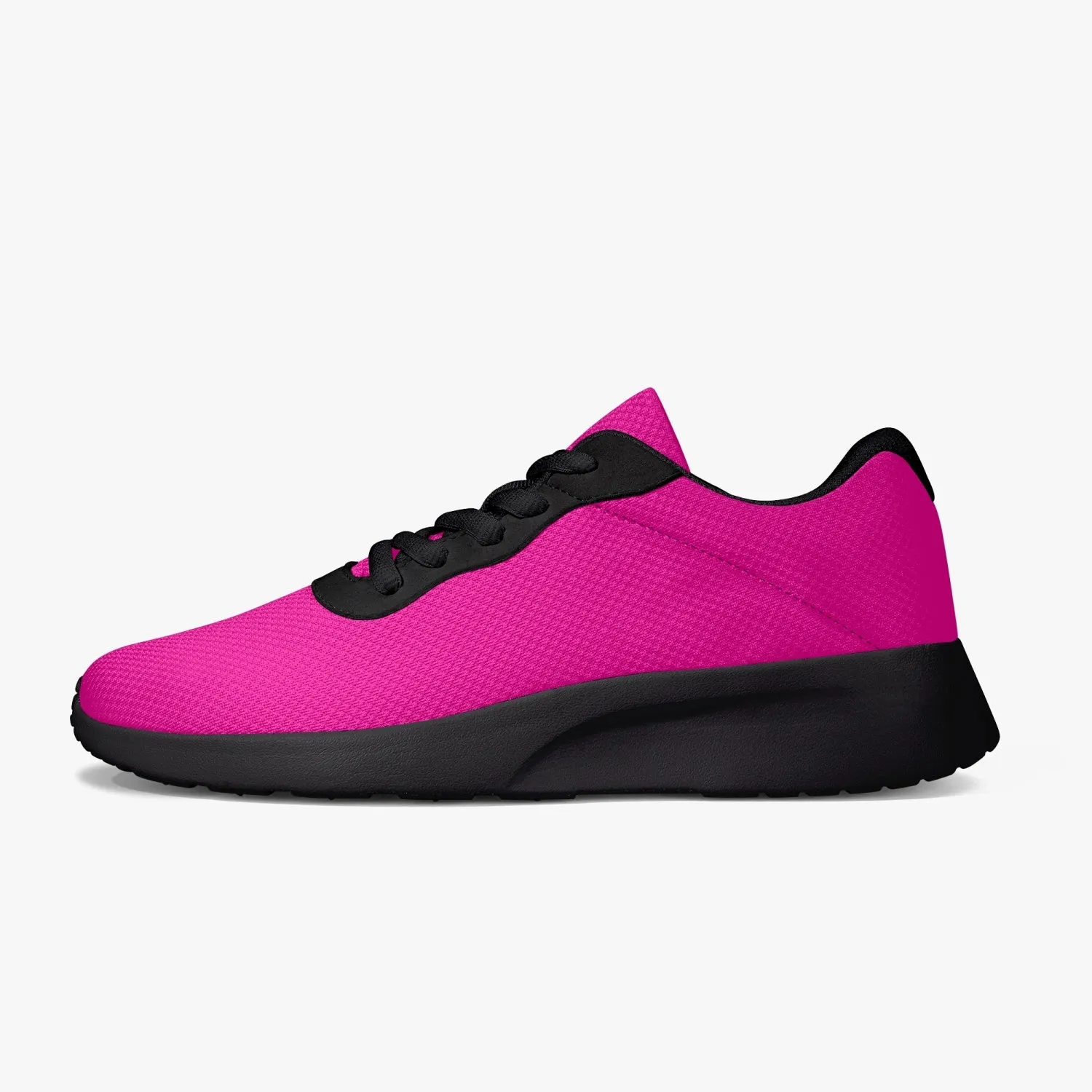 Bright Hot Pink Unisex Kicks, Soft Solid Pink Color Best Lifestyle Unisex Casual Designer Mesh Running Shoes With Black Soles