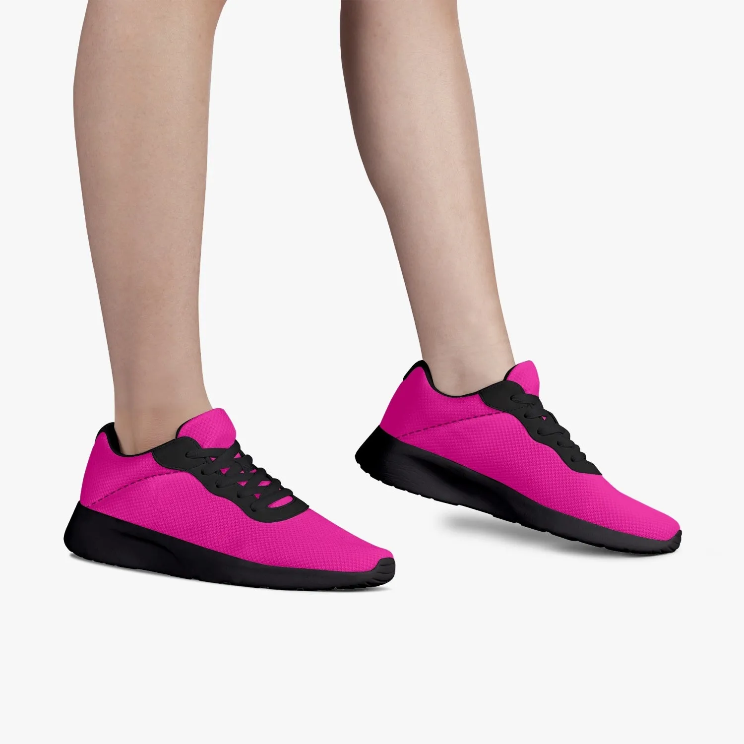 Bright Hot Pink Unisex Kicks, Soft Solid Pink Color Best Lifestyle Unisex Casual Designer Mesh Running Shoes With Black Soles