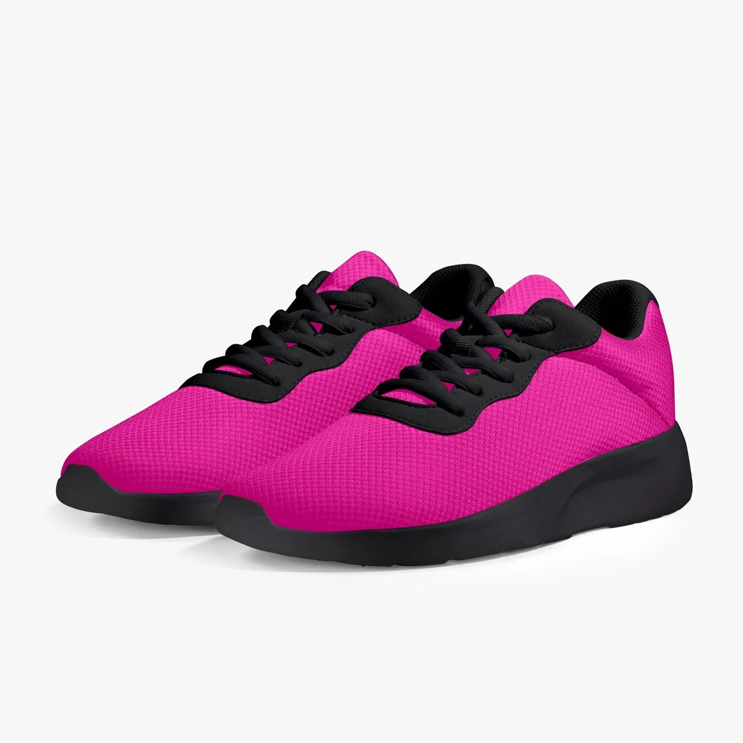 Bright Hot Pink Unisex Kicks, Soft Solid Pink Color Best Lifestyle Unisex Casual Designer Mesh Running Shoes With Black Soles