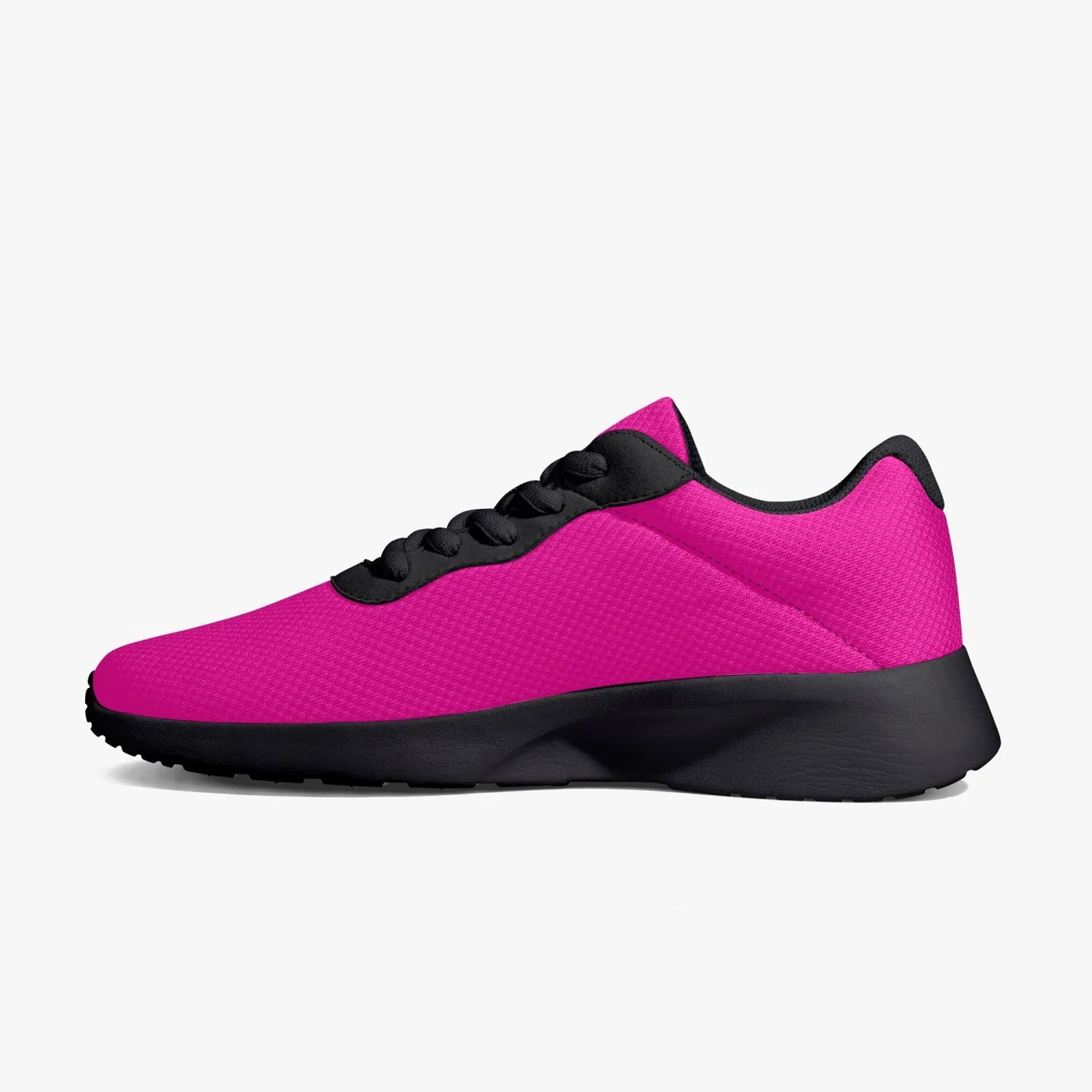 Bright Hot Pink Unisex Kicks, Soft Solid Pink Color Best Lifestyle Unisex Casual Designer Mesh Running Shoes With Black Soles