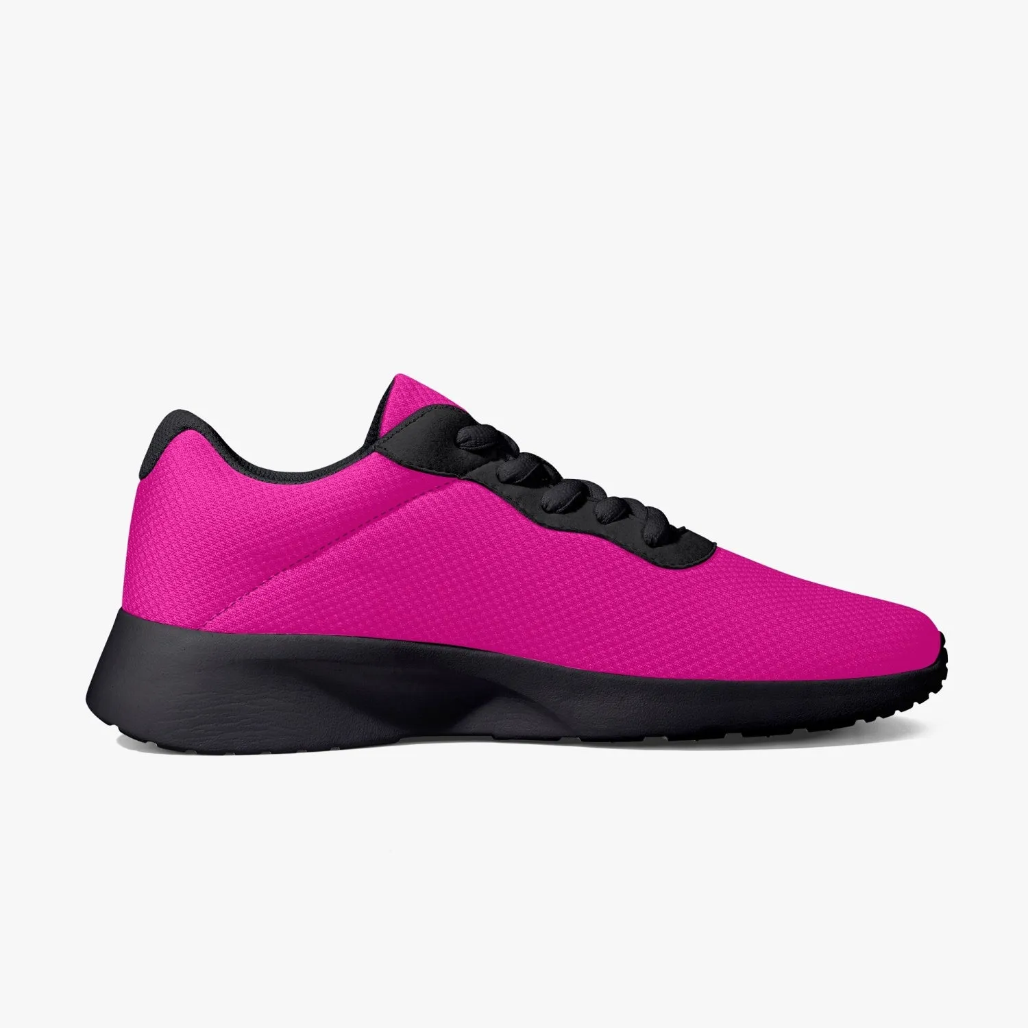 Bright Hot Pink Unisex Kicks, Soft Solid Pink Color Best Lifestyle Unisex Casual Designer Mesh Running Shoes With Black Soles