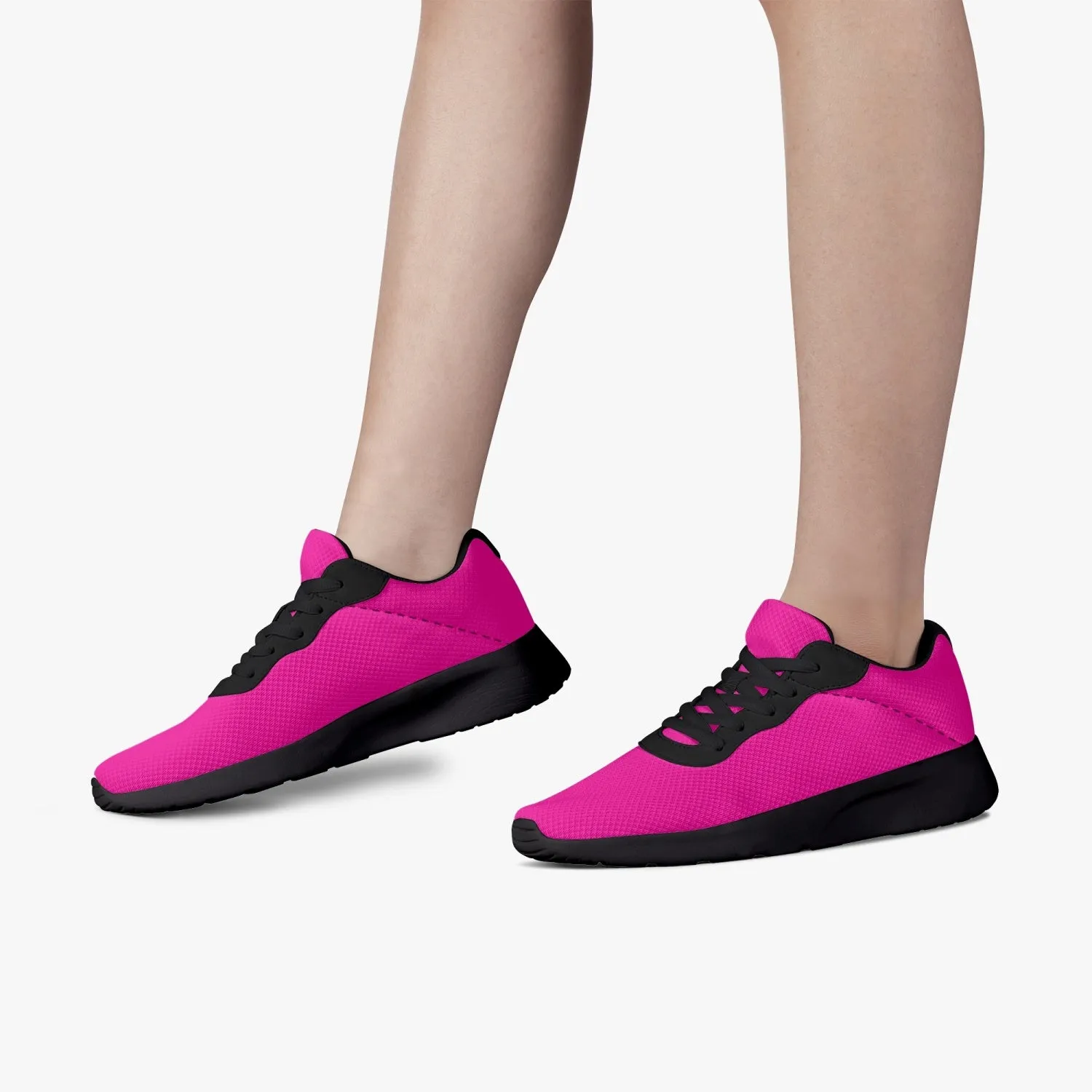 Bright Hot Pink Unisex Kicks, Soft Solid Pink Color Best Lifestyle Unisex Casual Designer Mesh Running Shoes With Black Soles