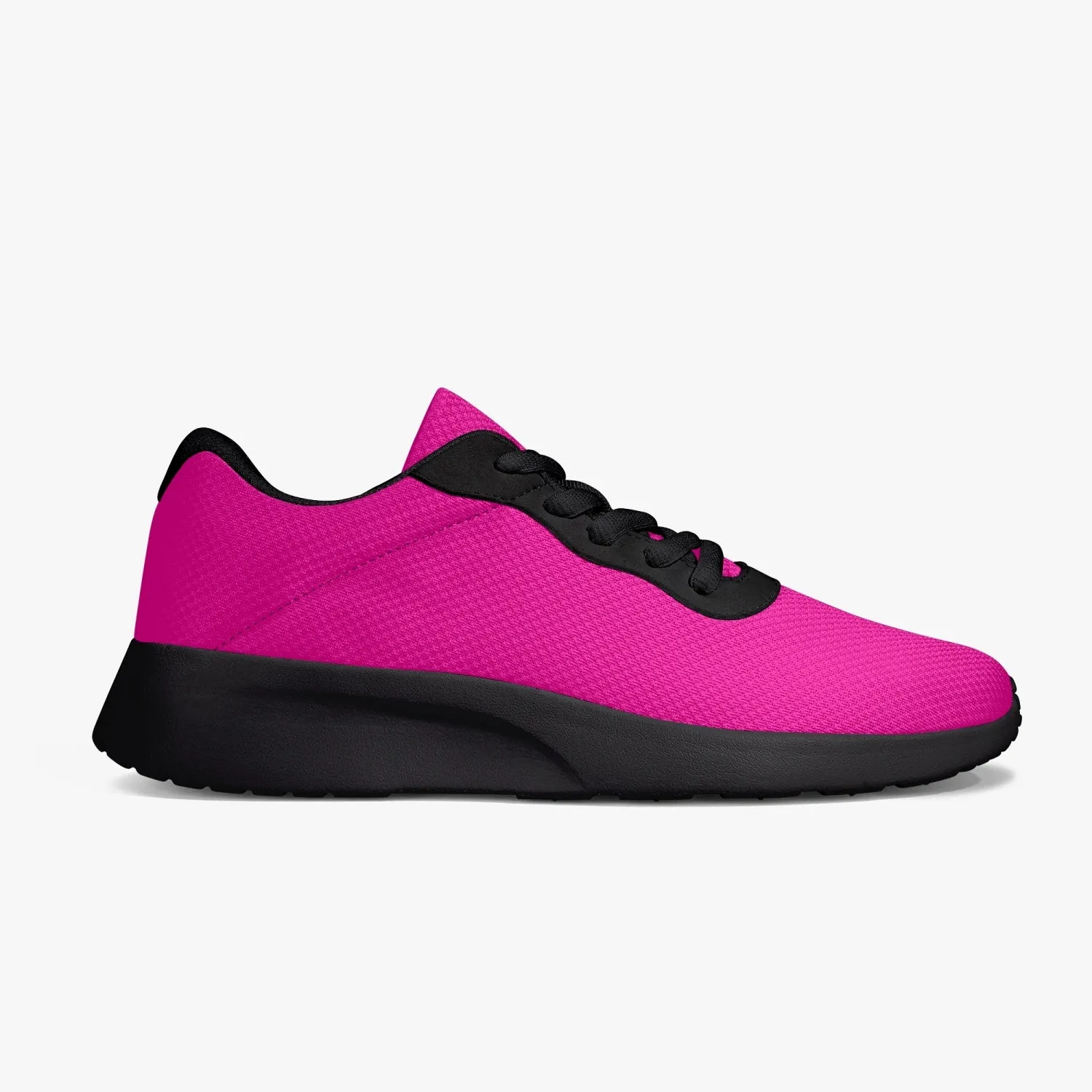 Bright Hot Pink Unisex Kicks, Soft Solid Pink Color Best Lifestyle Unisex Casual Designer Mesh Running Shoes With Black Soles