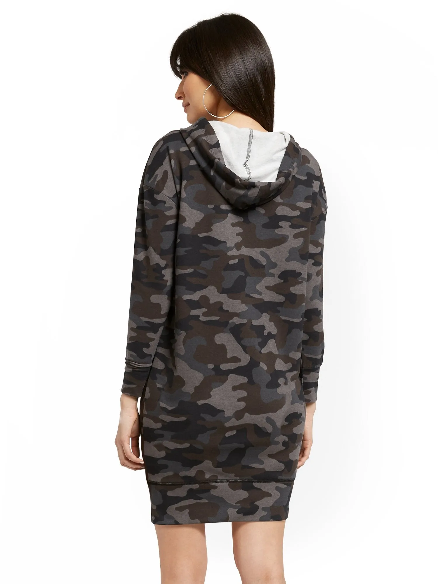 Camo-Print Hoodie Sweatshirt Dress