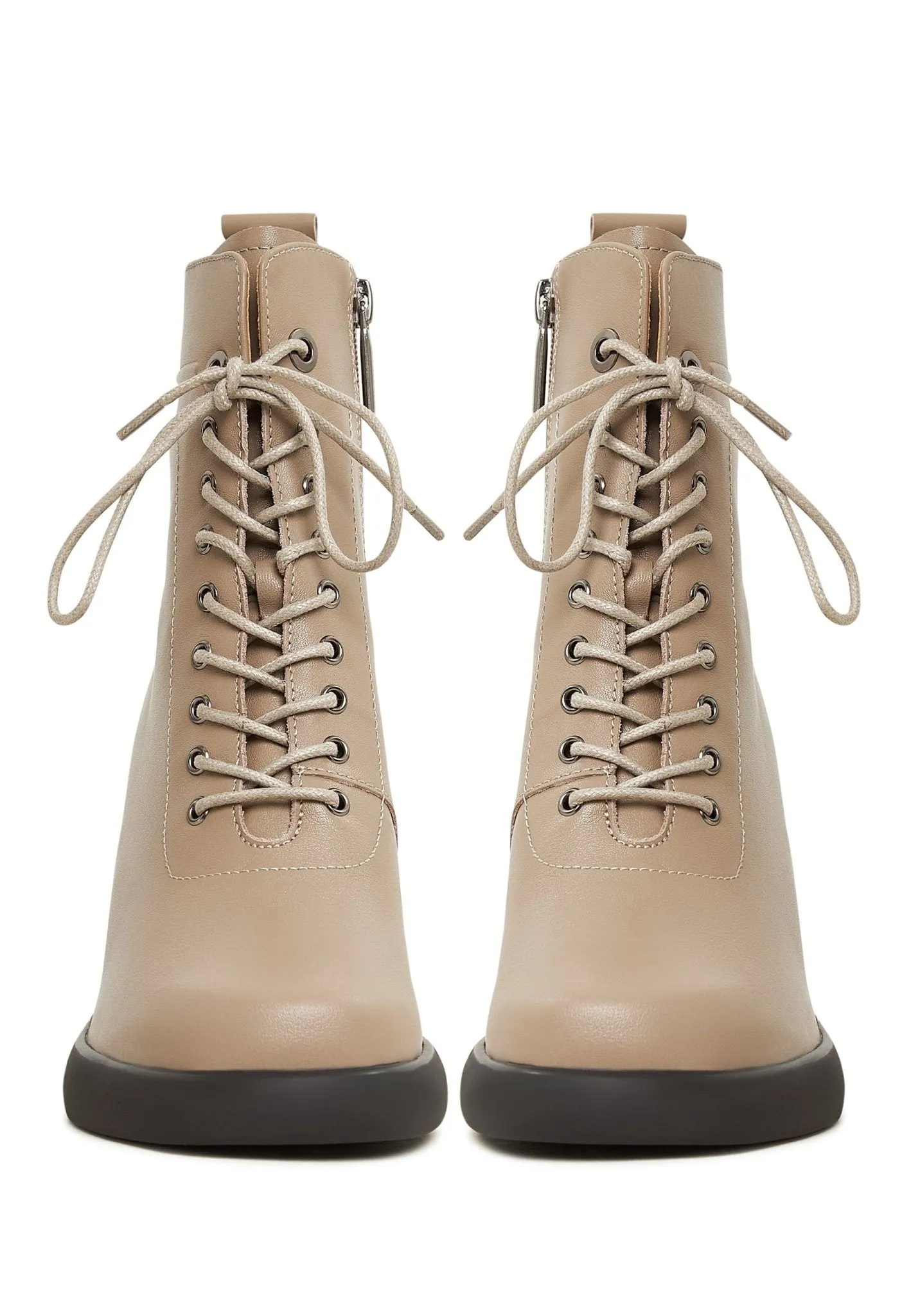 Classic High Heeled Ankle Boots - Beige