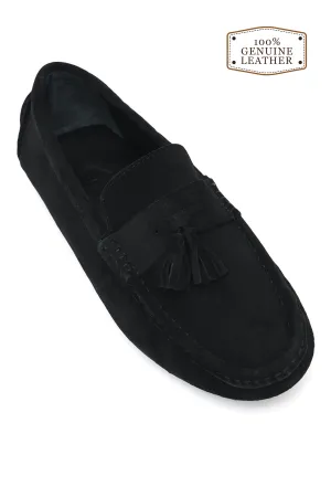 CLASSIC LEATHER LOAFERS WITH TASSELED DETAILING-BLACK