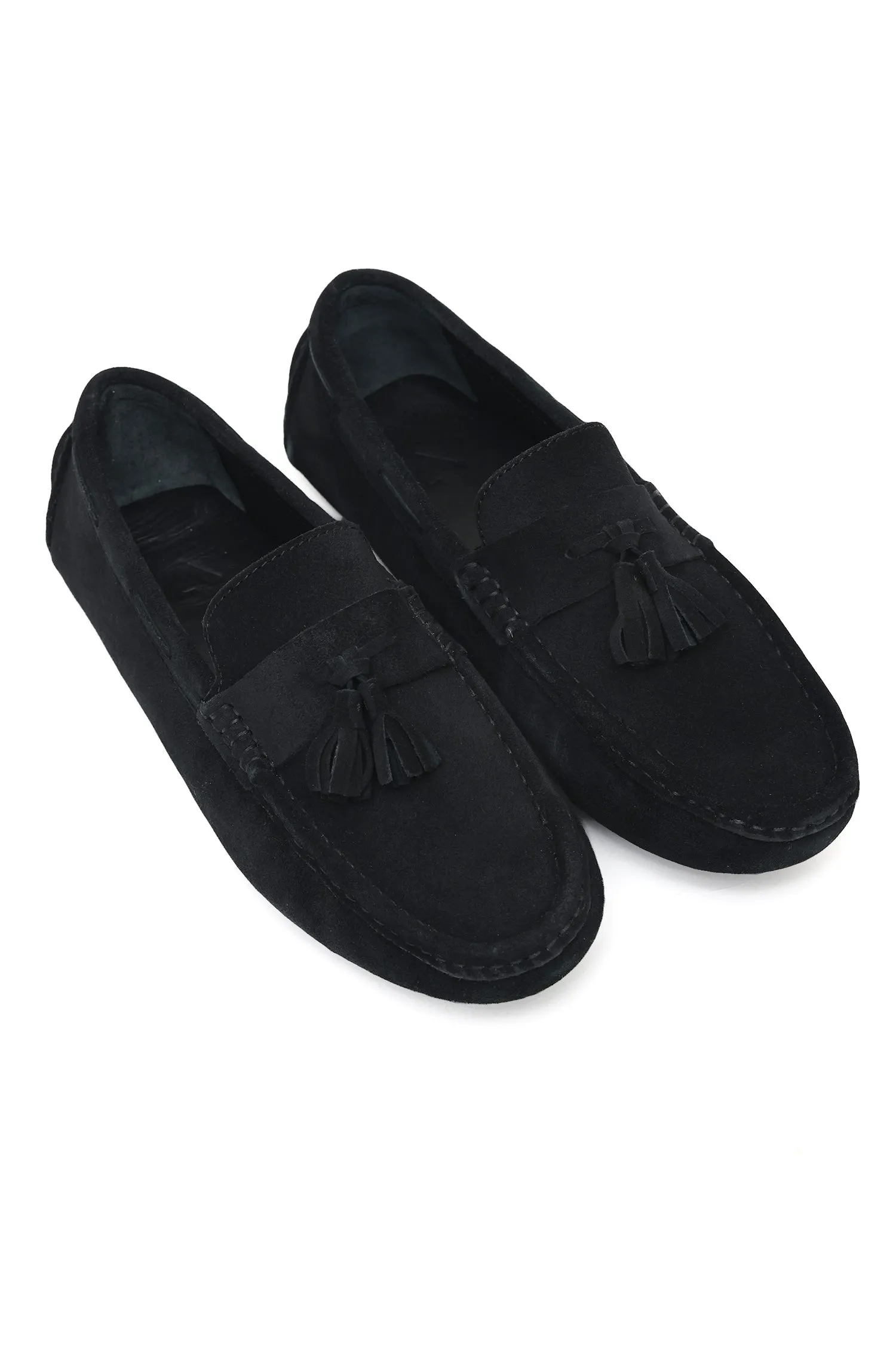 CLASSIC LEATHER LOAFERS WITH TASSELED DETAILING-BLACK