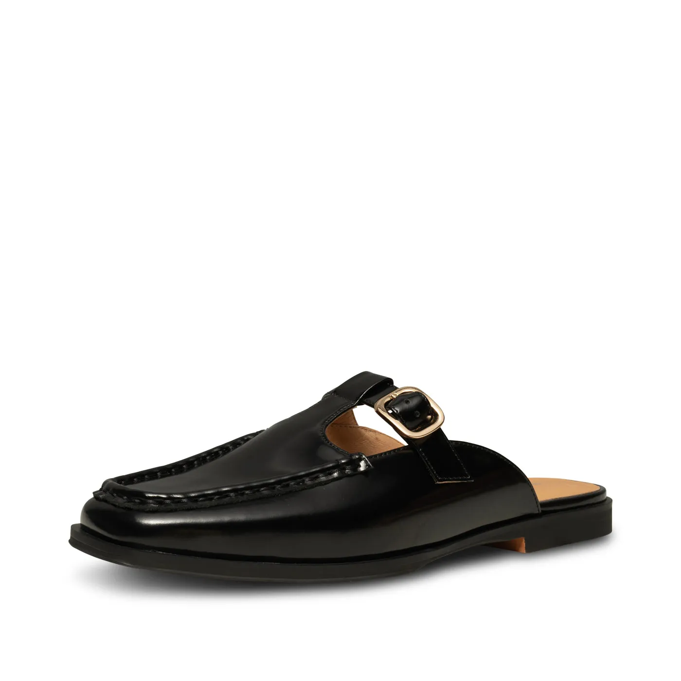 Erika slide leather - BLACK HIGH SHINE