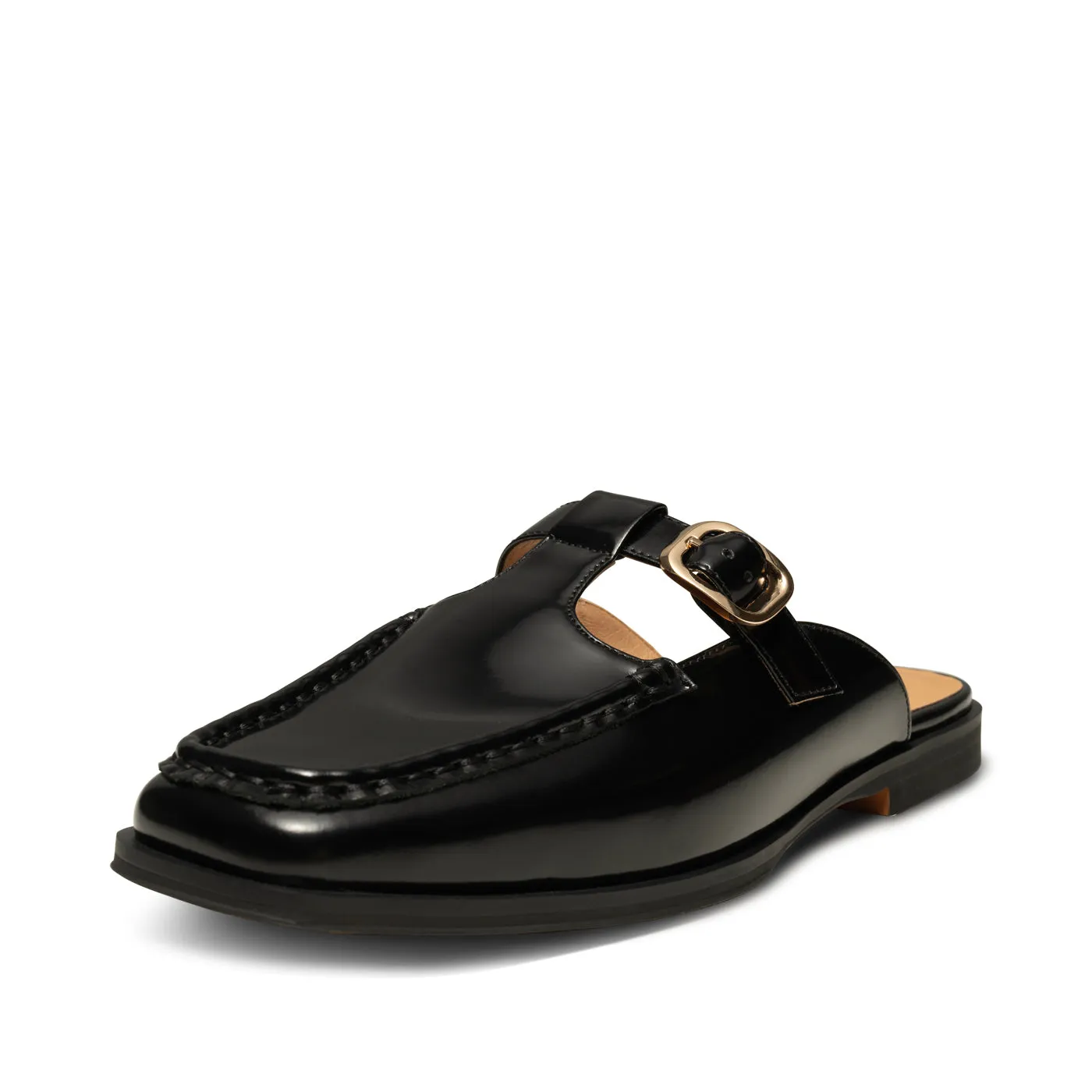 Erika slide leather - BLACK HIGH SHINE