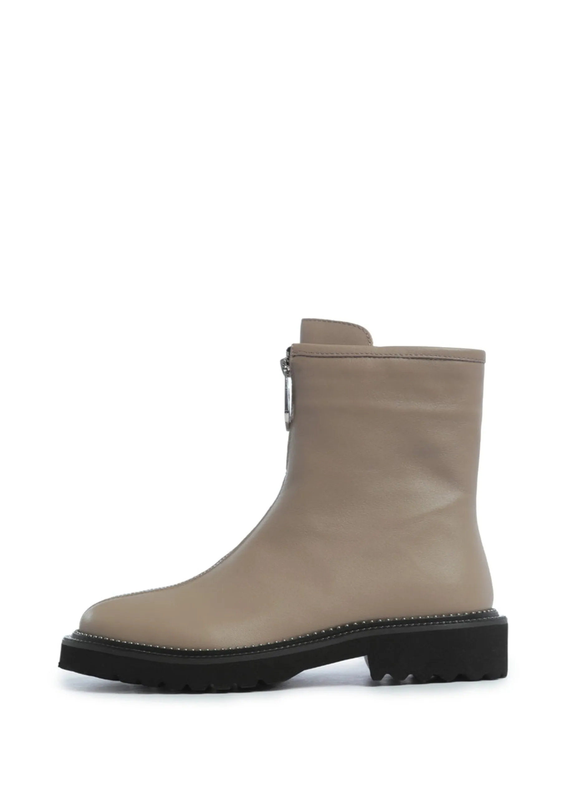 Front-Zip Ankle Boots - Beige