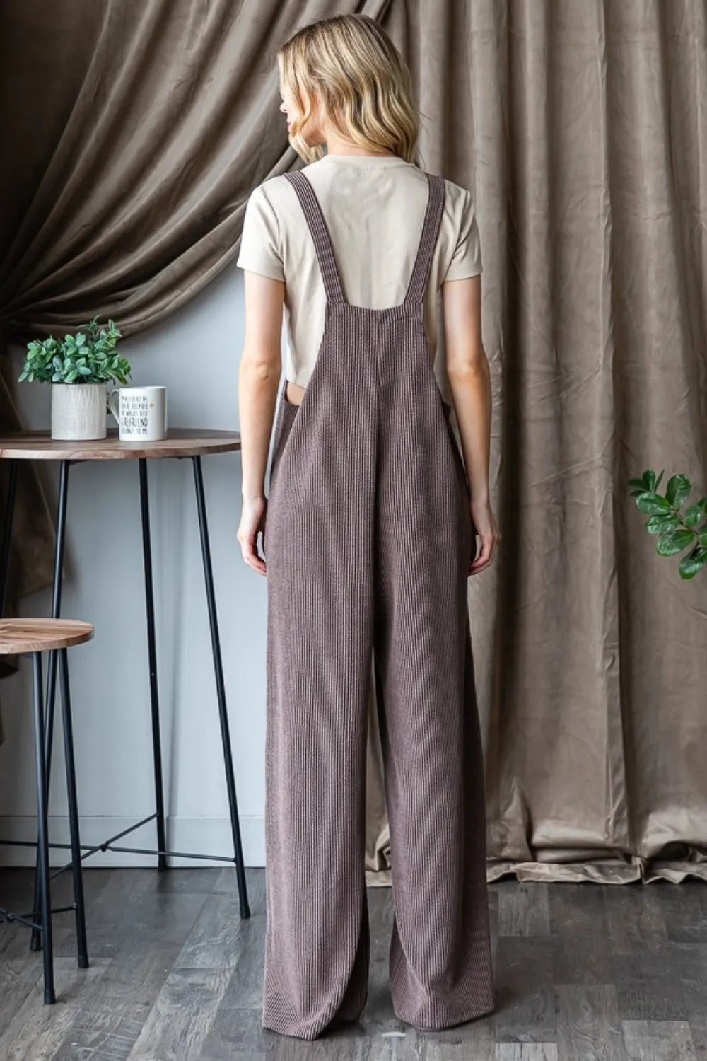 Full Size Ribbed Front Pocket Jumpsuit