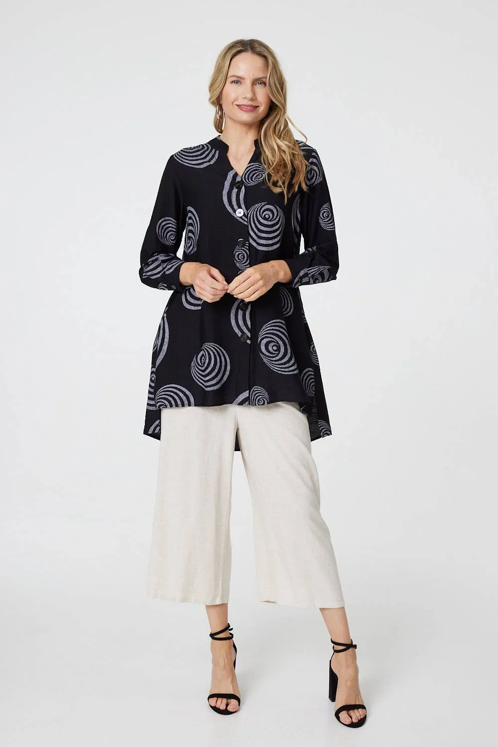 Geo Print Long Sleeve Relaxed Shirt