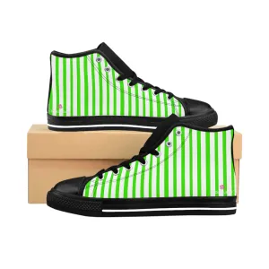 Green White Striped Men's Sneakers, Modern Stripes Men's Designer Tennis Running Shoes (US Size: 6-14)