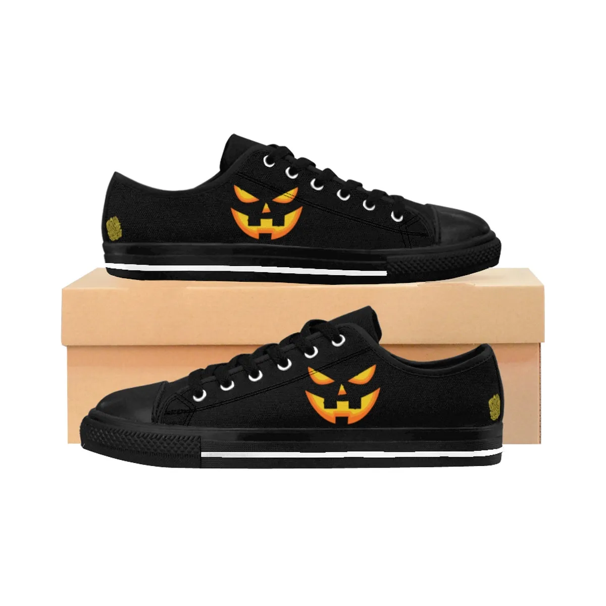 Halloween Pumpkin Face Women's Sneakers, Creepy Orange Premium Casual Fashion Shoes