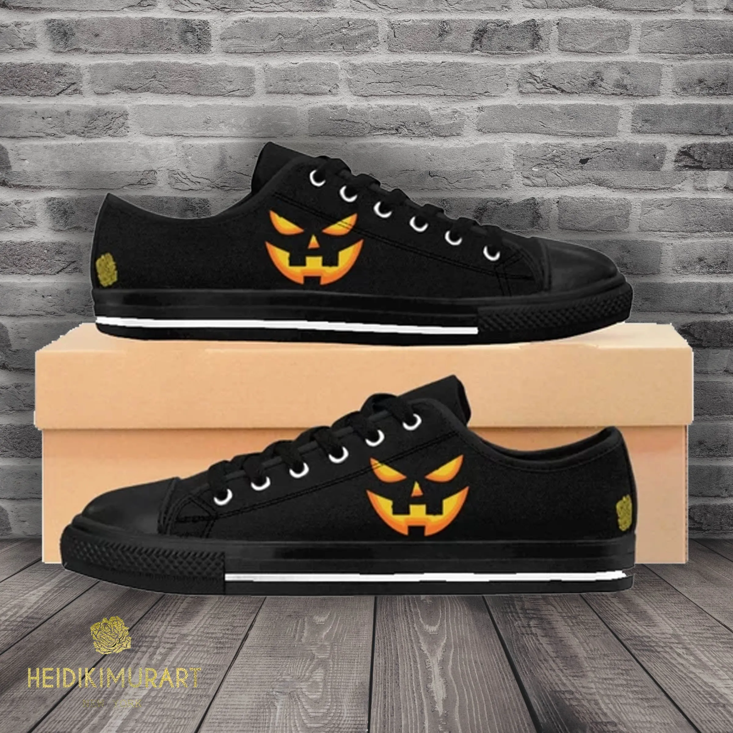 Halloween Pumpkin Face Women's Sneakers, Creepy Orange Premium Casual Fashion Shoes