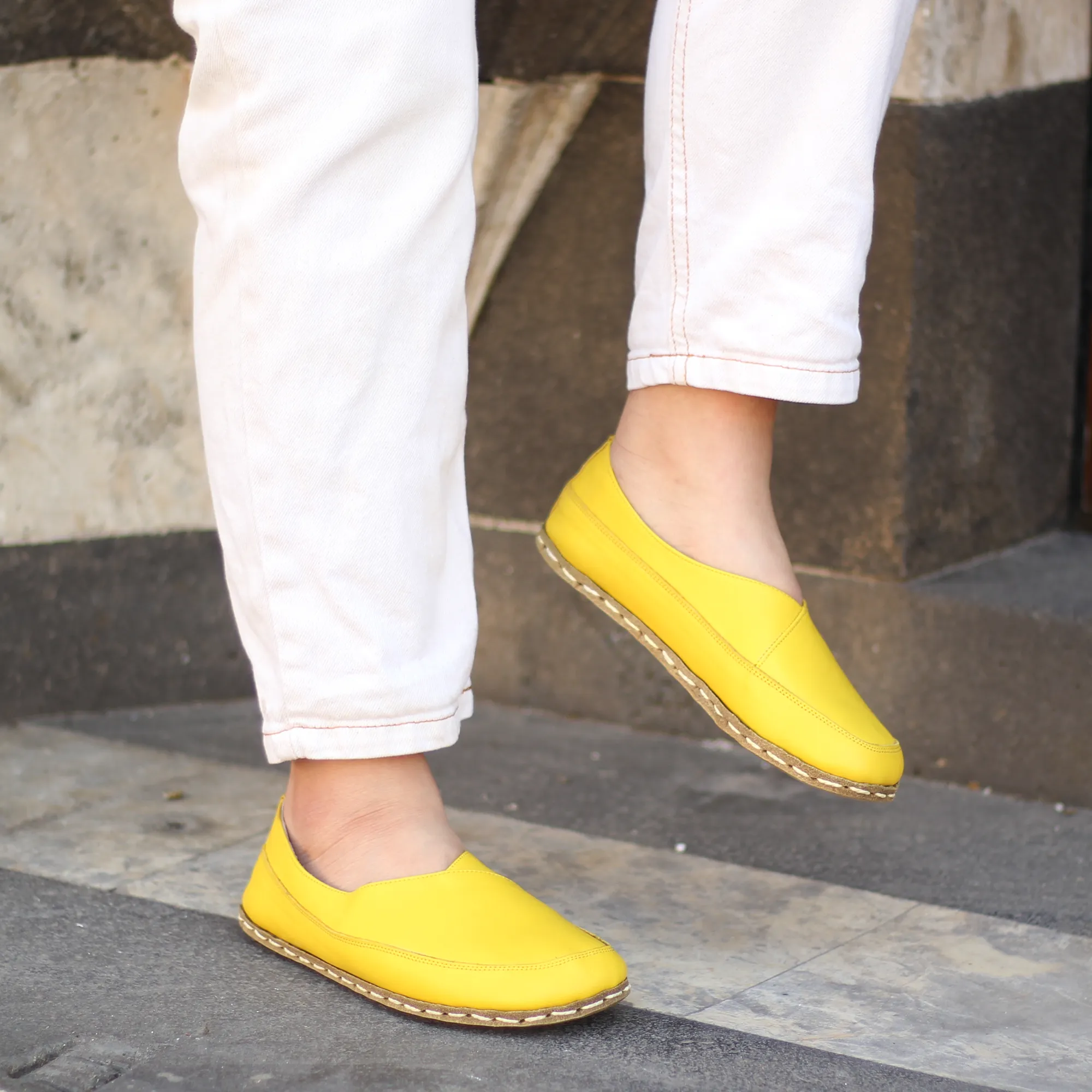 Handmade Barefoot Loafers for Women Yellow