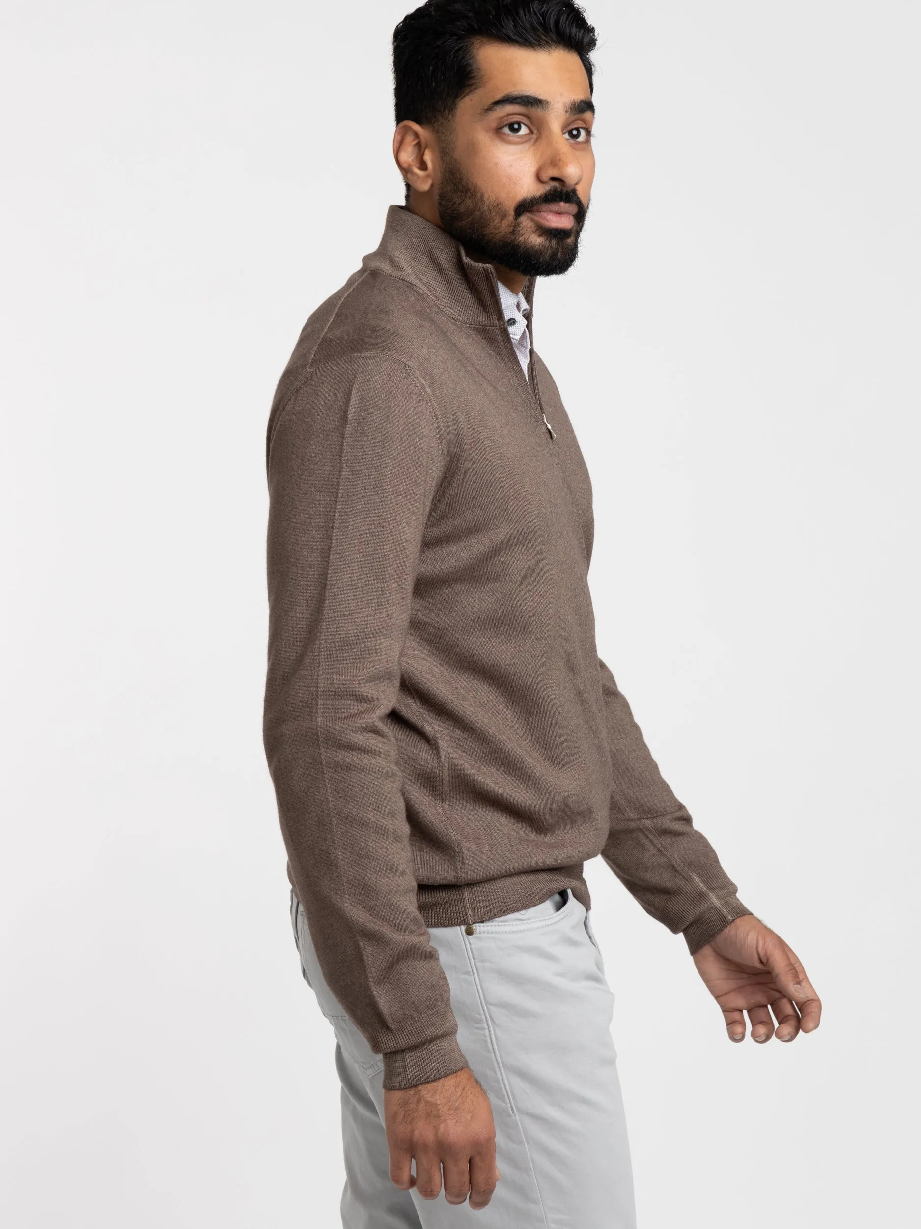 Hazelnut Brown Wool Quarter Zip Sweater