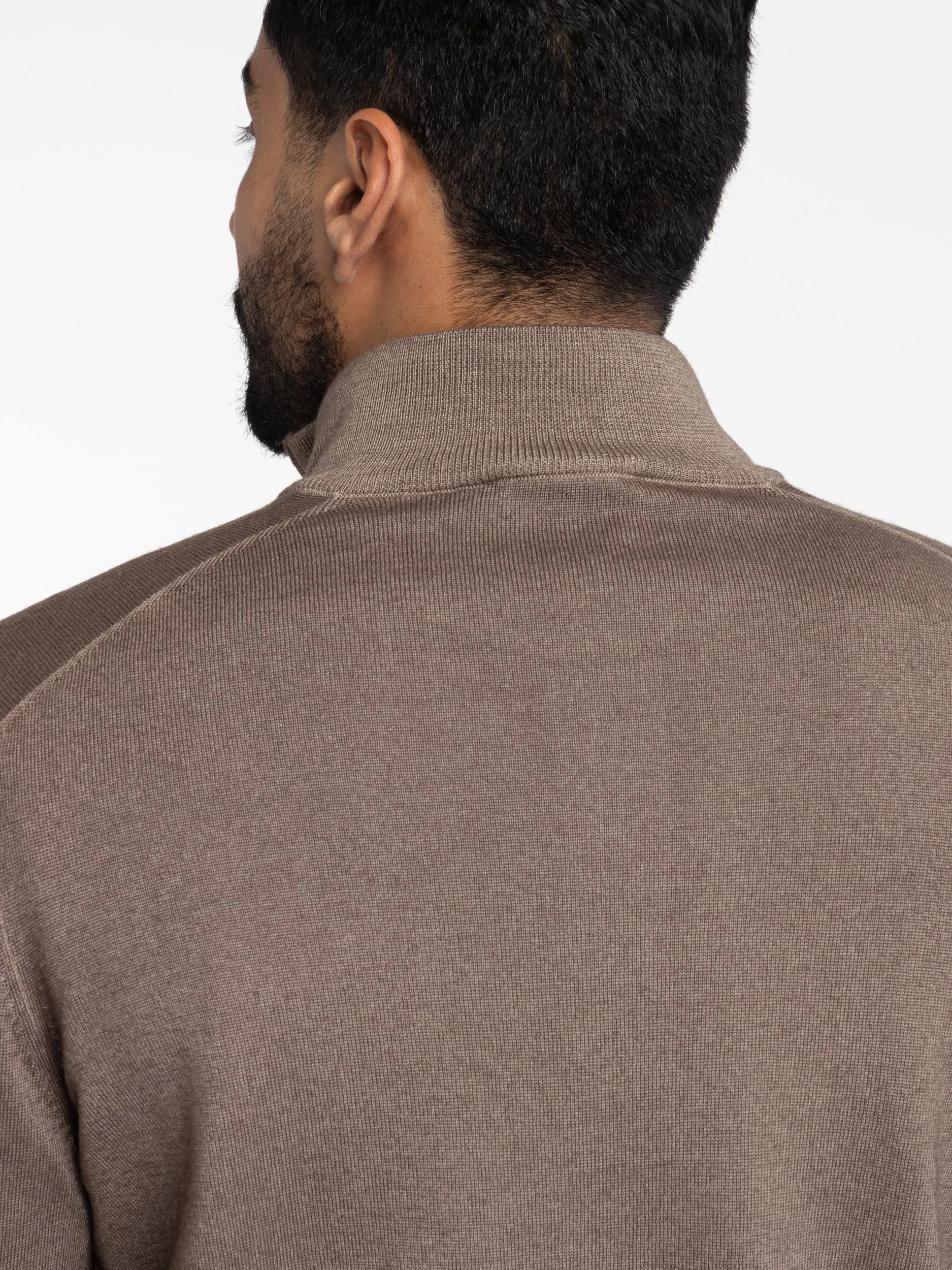 Hazelnut Brown Wool Quarter Zip Sweater