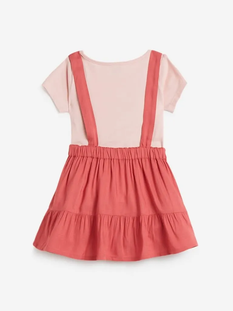 HOP Kids Pink Tiered Pinafore and T-Shirt Set