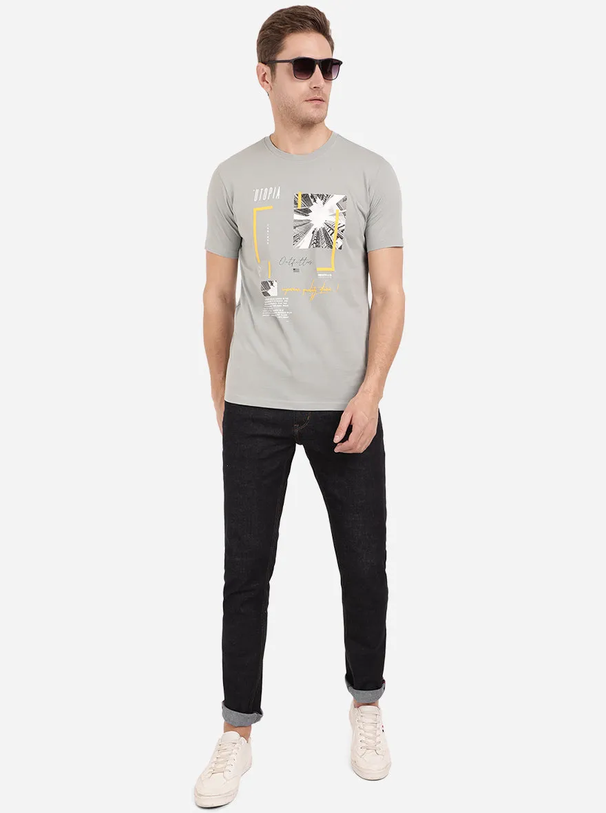 Iron Grey Printed Slim Fit T-Shirt | Greenfibre