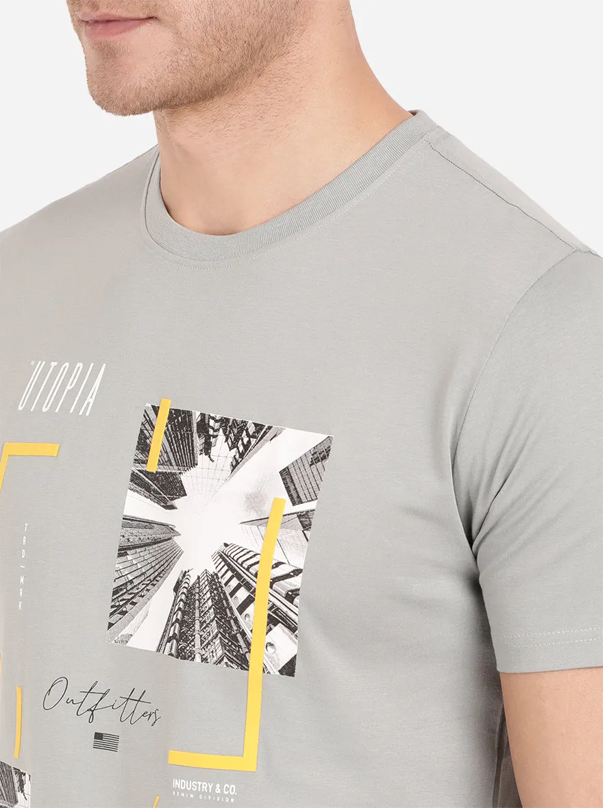 Iron Grey Printed Slim Fit T-Shirt | Greenfibre