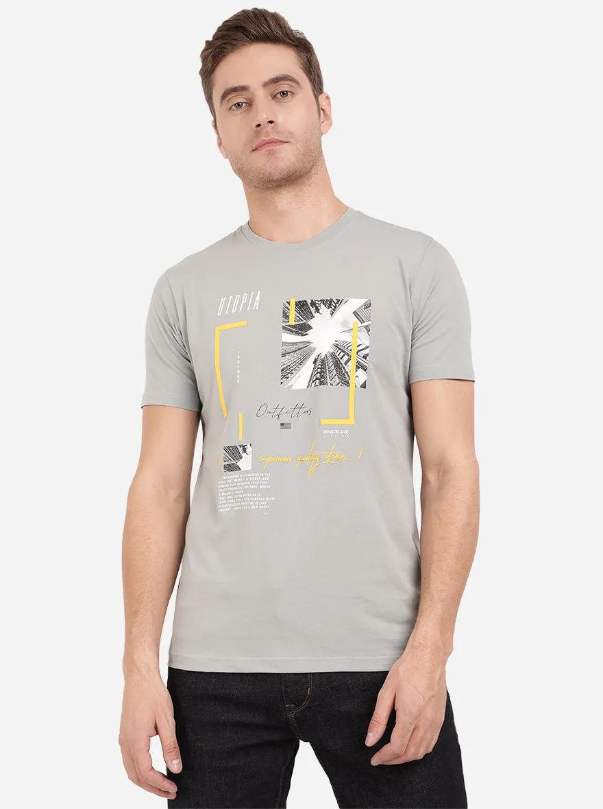 Iron Grey Printed Slim Fit T-Shirt | Greenfibre