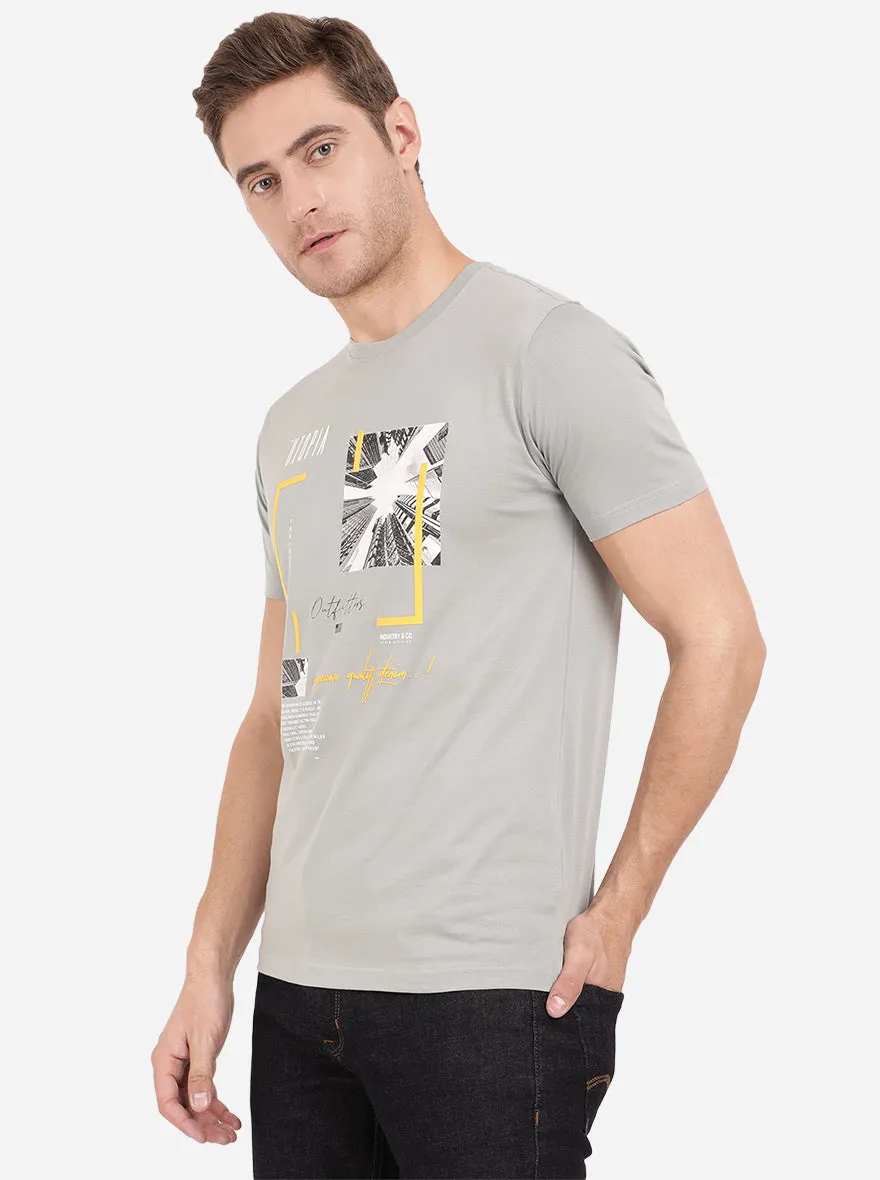 Iron Grey Printed Slim Fit T-Shirt | Greenfibre