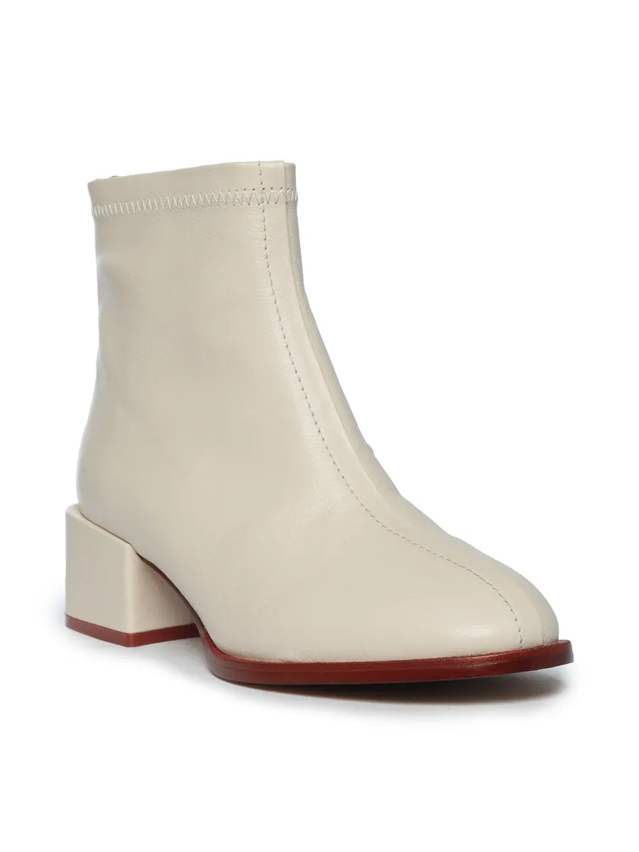 Leather Ankle Boots with Back Zipper - White