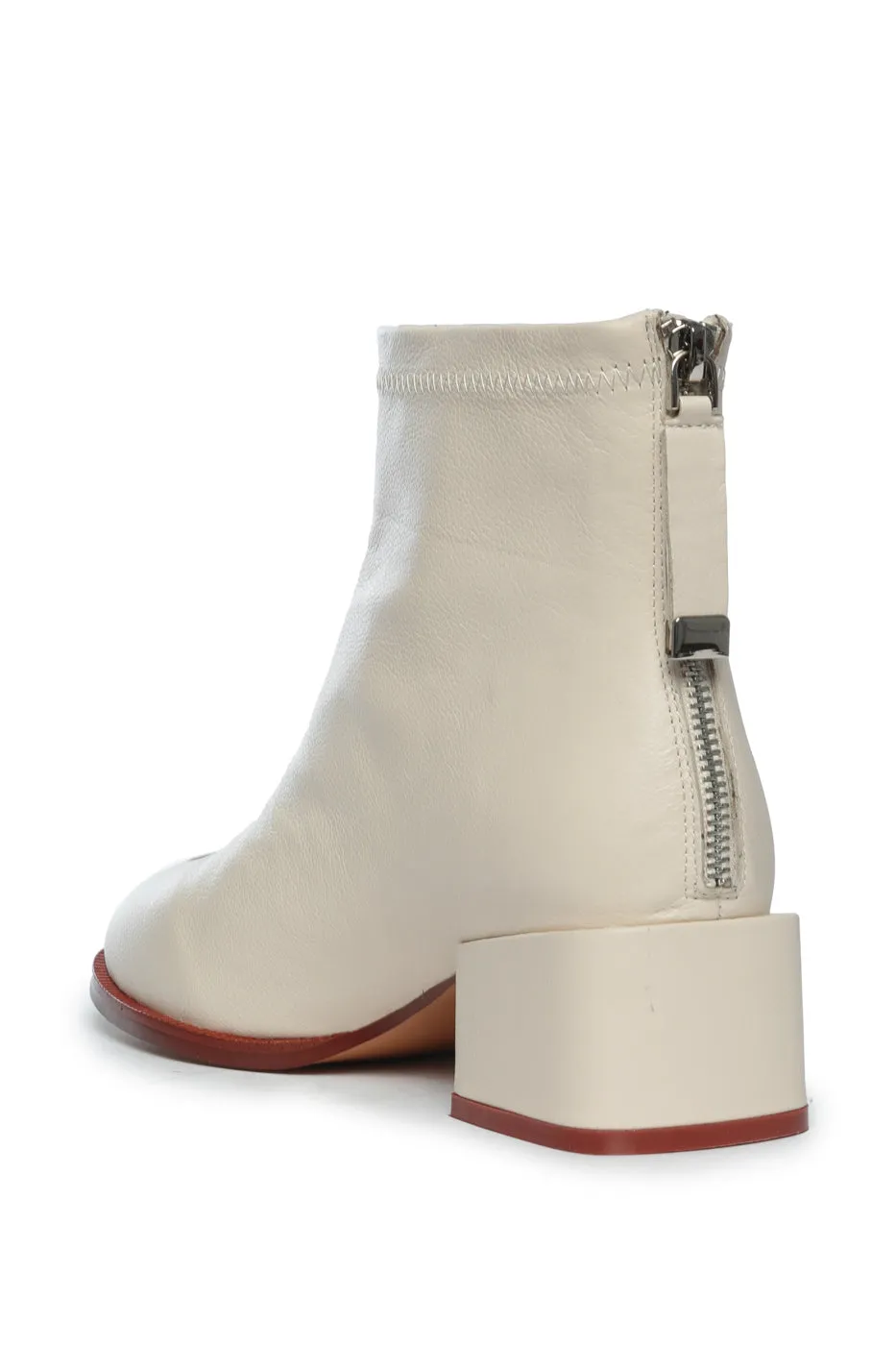 Leather Ankle Boots with Back Zipper - White