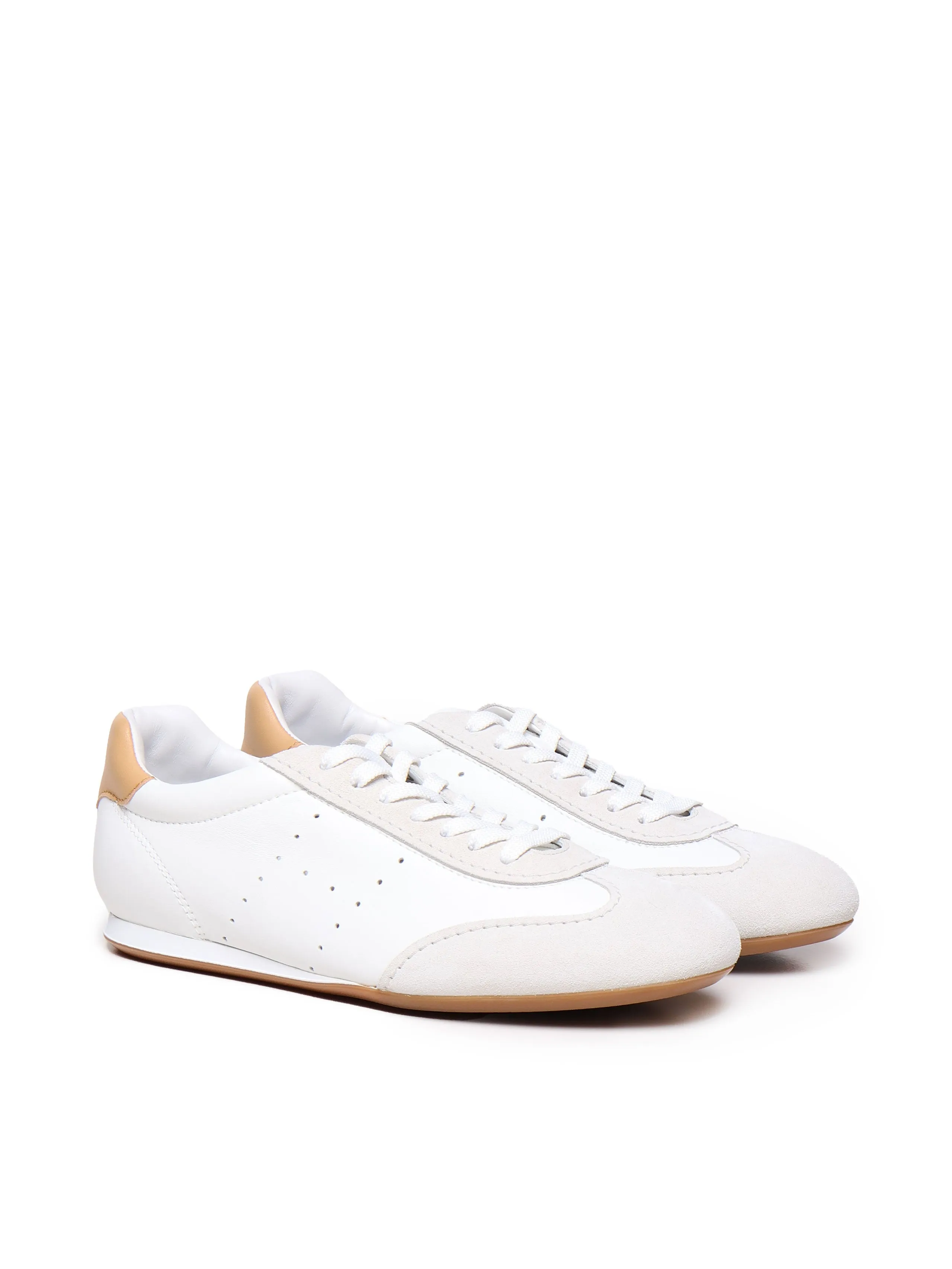 Leather Sneakers in White and Gold