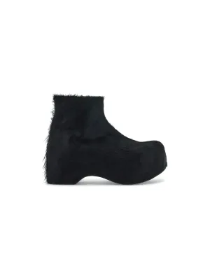 Long-Haired Chunky Leather Ankle Boots