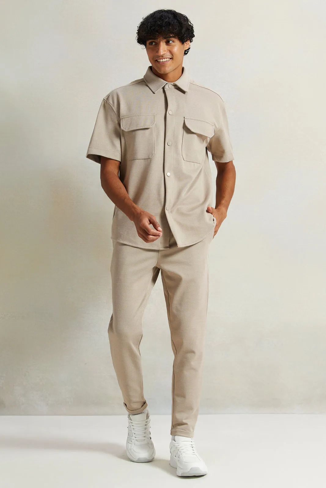 Men Beige Pull-On Trousers