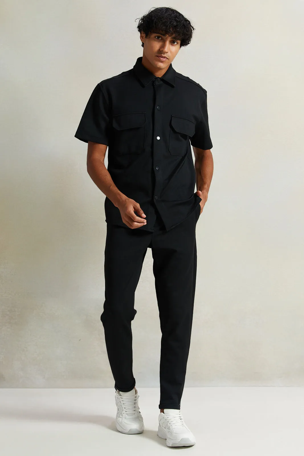 Men Black Pull-On Trousers