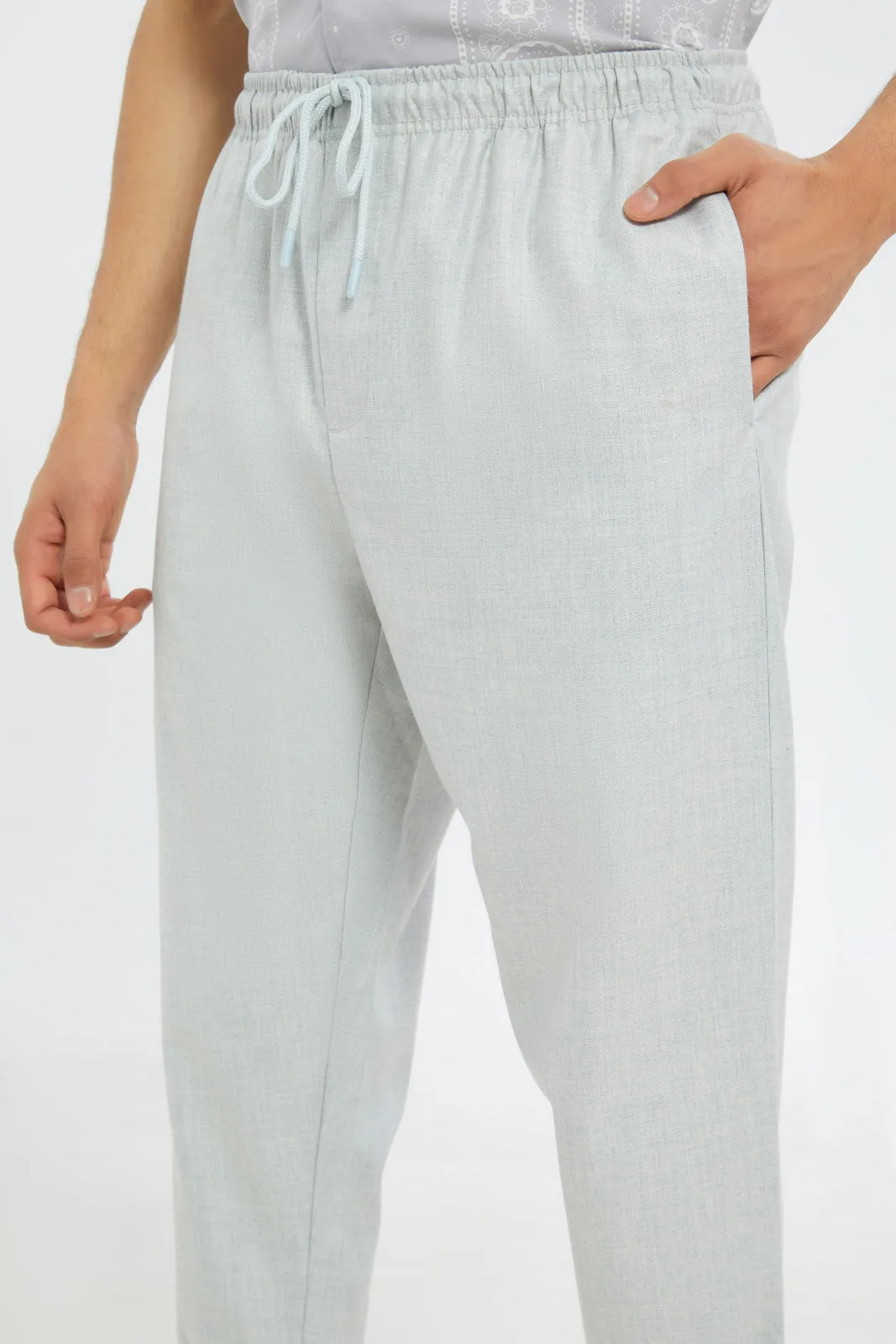 Men Ecru Pull-On Trousers