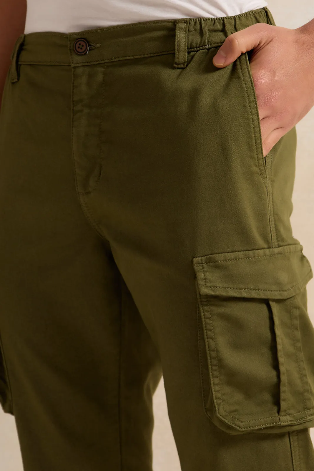 Men Olive Cargo Denim Jogger