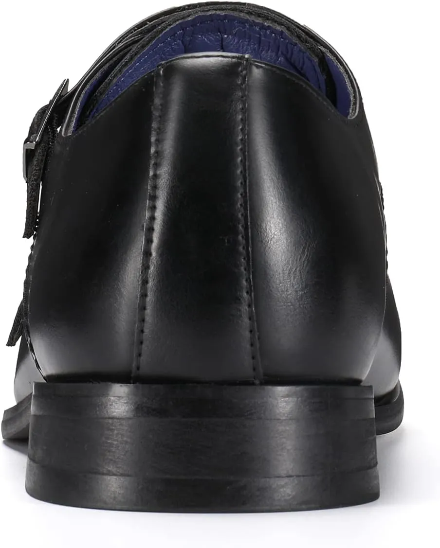 Men's Black Monk Strap Slip On Dress Loafers