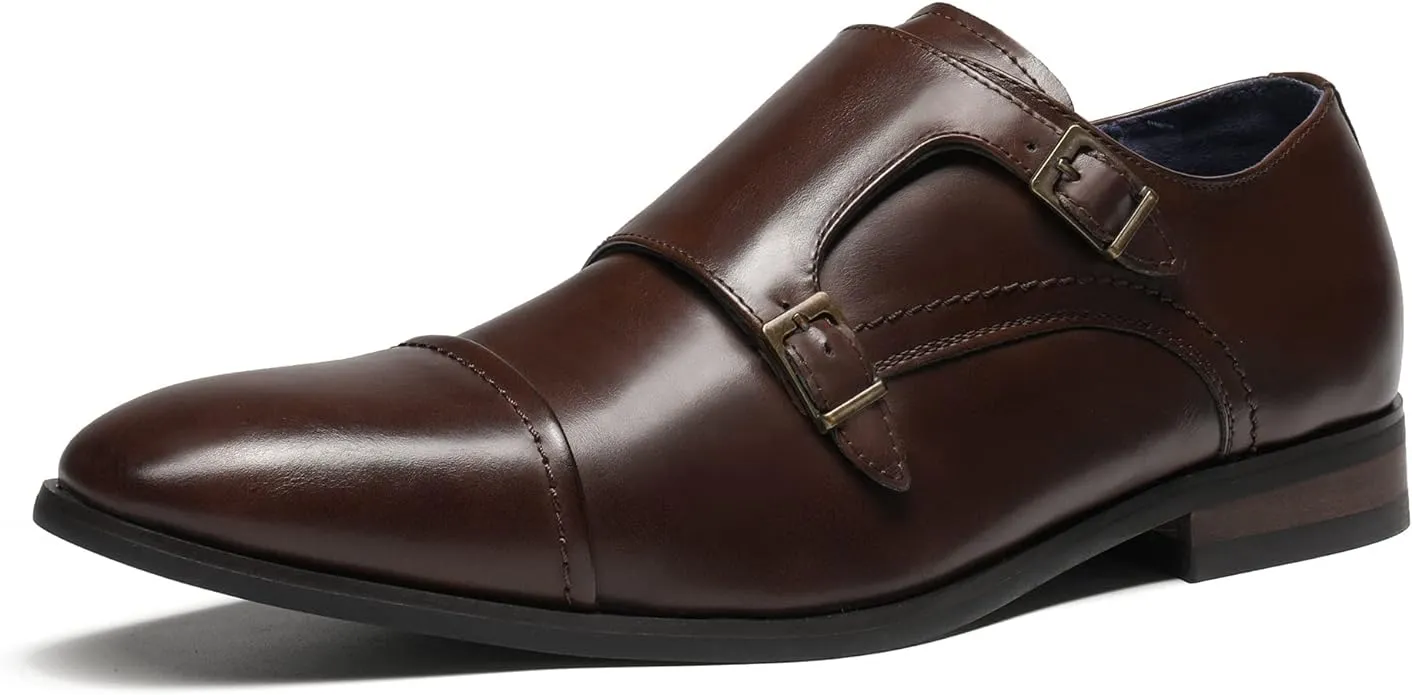 Men's Camel Brown Monk Strap Slip On Dress Loafers